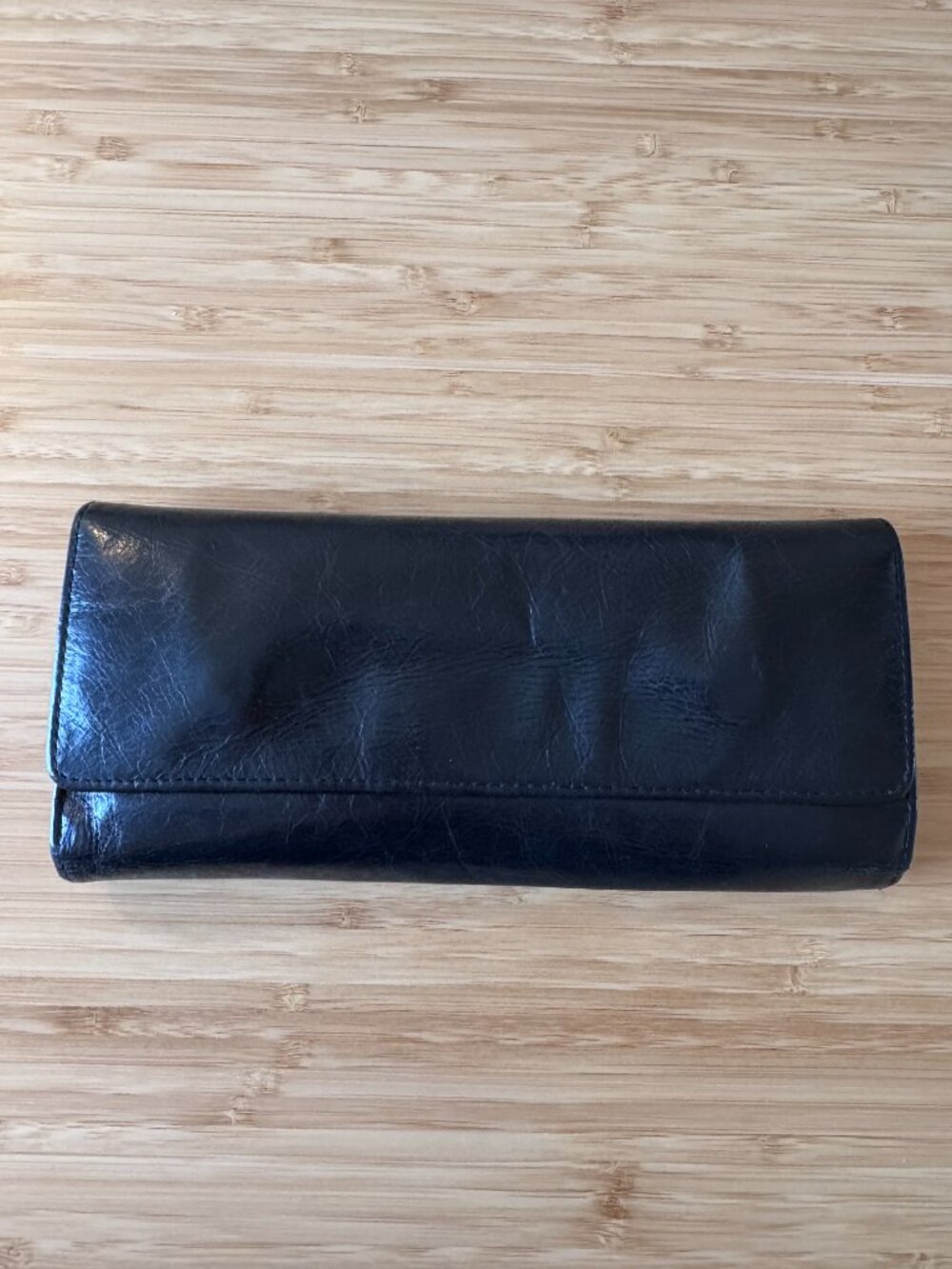 Vintage HOBO Sadie Trifold Wallet Black Vintage Hide Leather